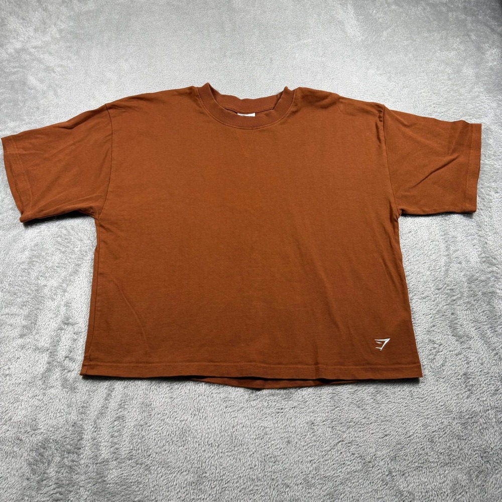 Gymshark Cropped T-Shirt Women Large Brown Short Sleeve Boxy Cotton